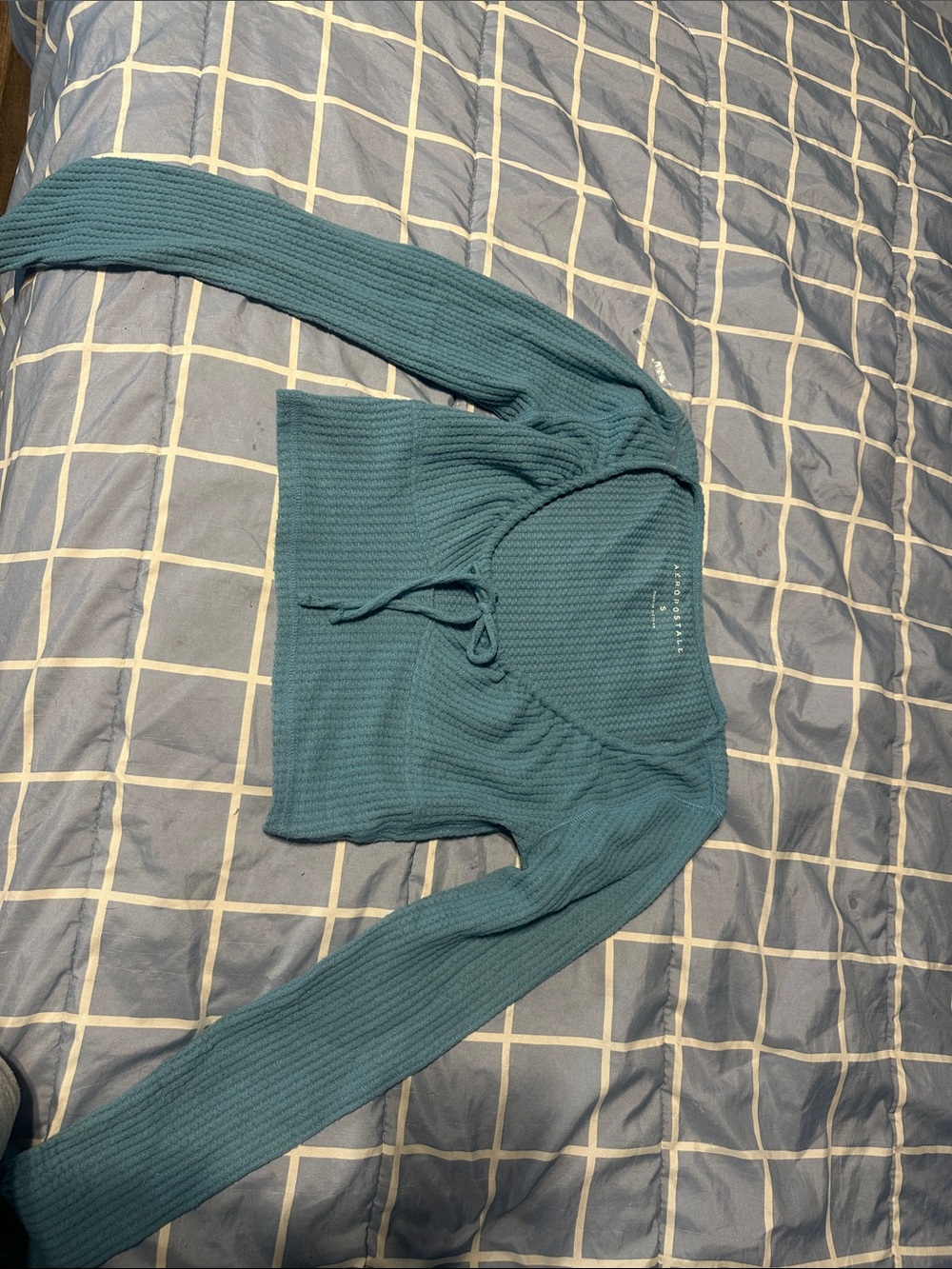 Aeropostale Teal Ribbed Long Sleeve Crop Top
